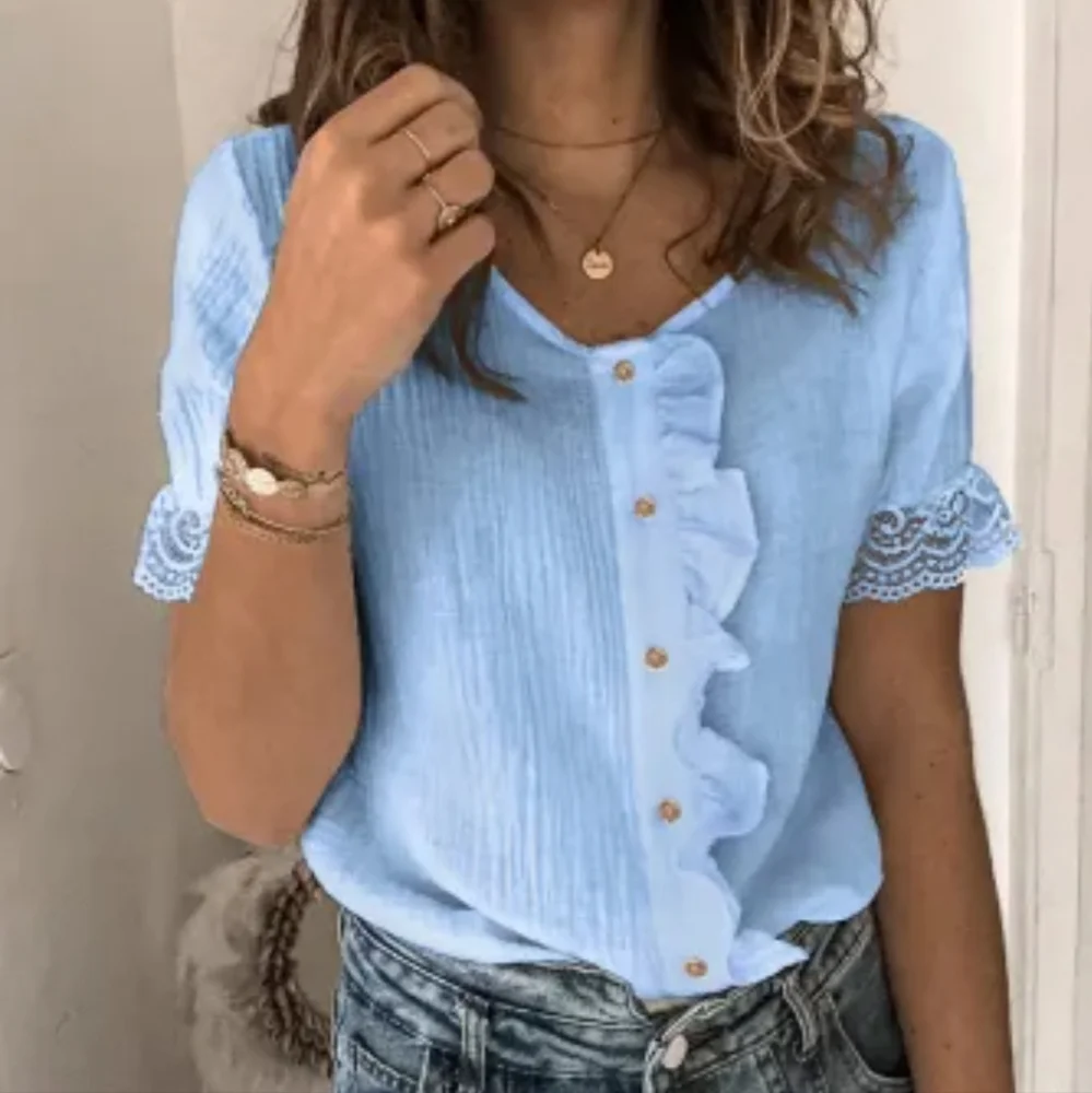 New blue ruffle cotton top - Picture 6 of 10